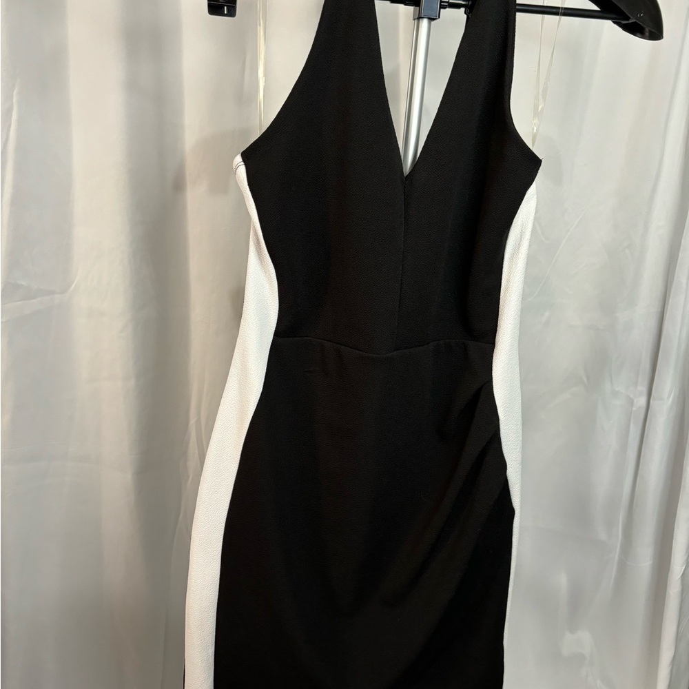 Almost Famous Black and White Halter Sheath Dress
